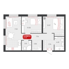 2-комнатная, 62.9 м²