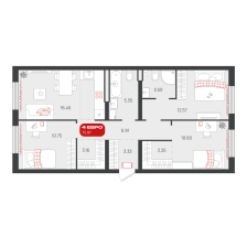 3-комнатная, 75.9 м²