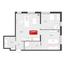 2-комнатная, 66.4 м²