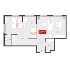 2-комнатная, 70.6 м²