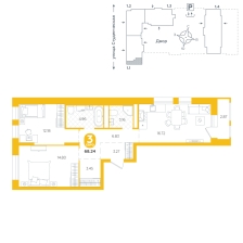 2-комнатная, 68.2 м²