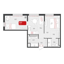 2-комнатная, 53.8 м²