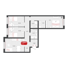 3-комнатная, 80.5 м²