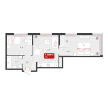 2-комнатная, 56.2 м²