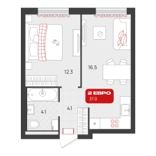 1-комнатная, 37 м²