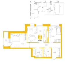 2-комнатная, 67.8 м²