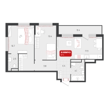 2-комнатная, 67.4 м²