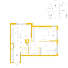 2-комнатная, 64.2 м²