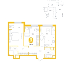 2-комнатная, 56.8 м²