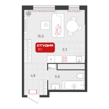 Студия, 31.1 м²