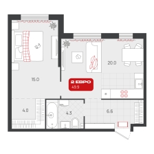 1-комнатная, 49.9 м²