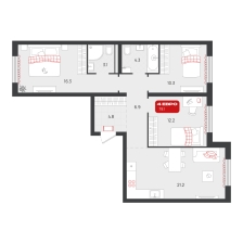 3-комнатная, 79.1 м²