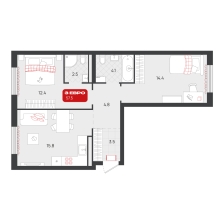 2-комнатная, 57.5 м²