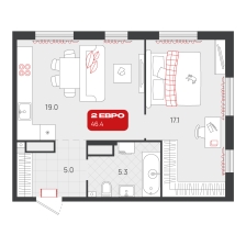 1-комнатная, 46.4 м²