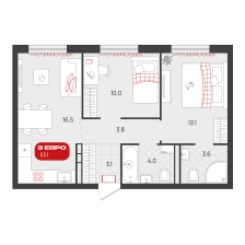 2-комнатная, 53.1 м²
