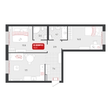 2-комнатная, 62.6 м²
