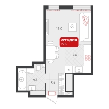 Студия, 27.6 м²