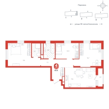 3-комнатная, 82.6 м²
