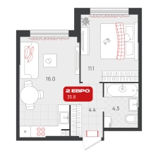 1-комнатная, 35.8 м²