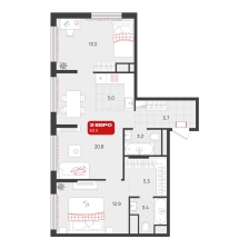 2-комнатная, 69.5 м²