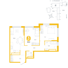 2-комнатная, 66.6 м²