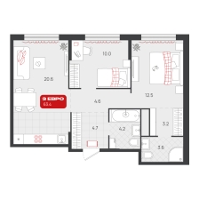 2-комнатная, 63.4 м²