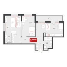 2-комнатная, 67.1 м²