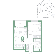 1-комнатная, 36.9 м²