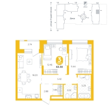 2-комнатная, 63.3 м²