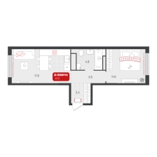1-комнатная, 41.2 м²