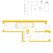 2-комнатная, 65.5 м²