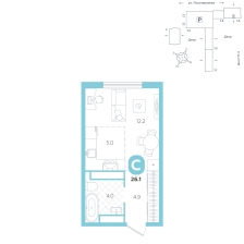 Студия, 26.1 м²