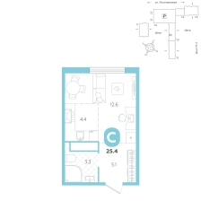 Студия, 25.4 м²
