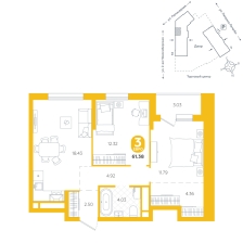 2-комнатная, 61.4 м²