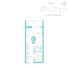 Студия, 26.8 м²