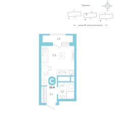 Студия, 22.4 м²