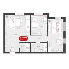 2-комнатная, 67.8 м²