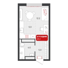 Студия, 26.2 м²