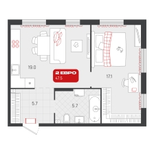 1-комнатная, 47.5 м²