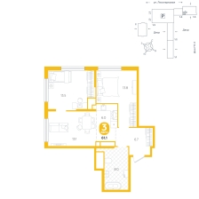 2-комнатная, 61.1 м²
