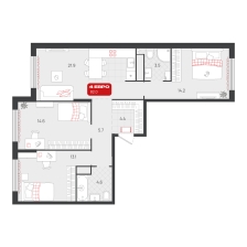 3-комнатная, 82 м²