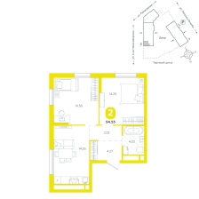 2-комнатная, 54.5 м²
