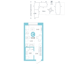 Студия, 22.3 м²