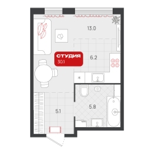 Студия, 30.1 м²