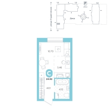 Студия, 24.9 м²