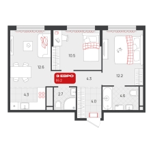 2-комнатная, 55.2 м²