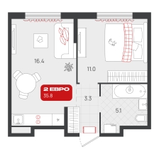 1-комнатная, 35.8 м²