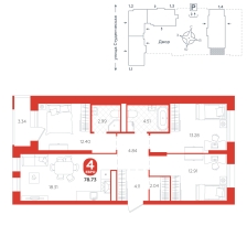 3-комнатная, 78.7 м²