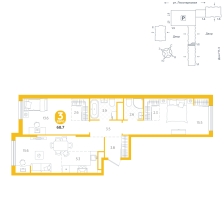 2-комнатная, 68.7 м²