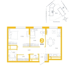 2-комнатная, 64.2 м²
